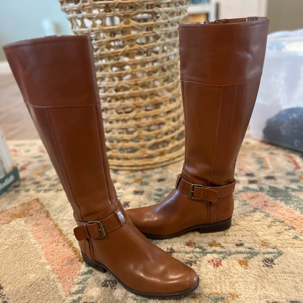Anne Klein Equestrian Boots. Camel/Light Brown. Size 6.
